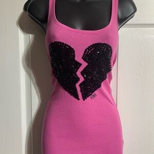 Pink Women's Tank Top with Black Sequin Heart by PINK Victoria's Secret